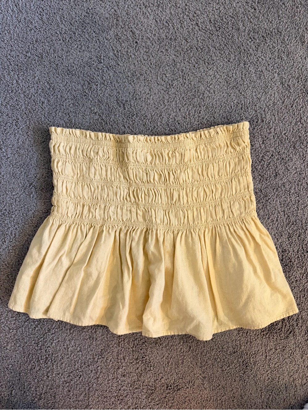 Smocked Strapless Top in Pale Yellow - Size M